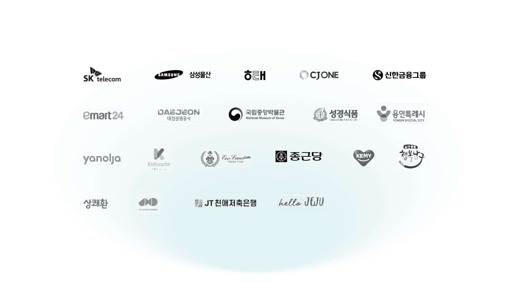 파트너: SK telecom, 삼성물산, CJ ONE, 신한금융그룹, emart24, 대전관광공사, 국립중앙박물관, 성경식품, 용인특례시, yanolja, kidsnote, 종근당, KEMY, 상쾌환, JT친애저축은행, hello JEJU